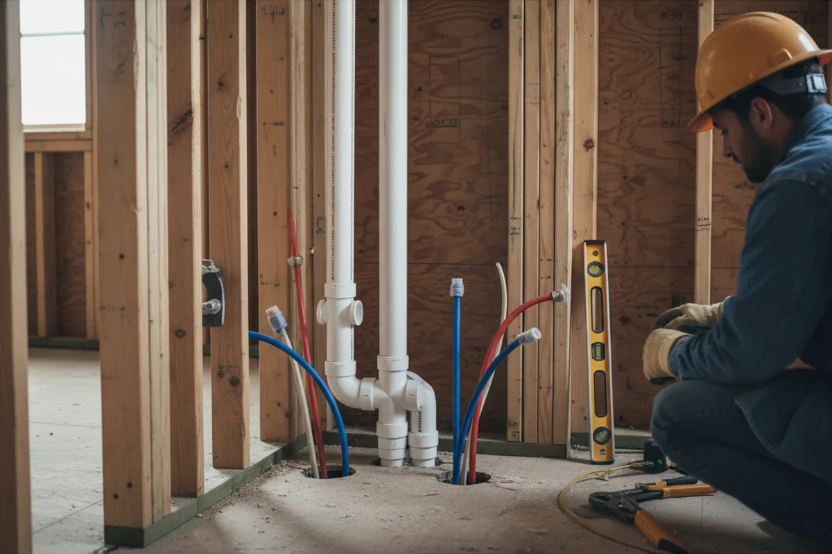 Drain and supply rough-in during Drain Cleaning in Somerville